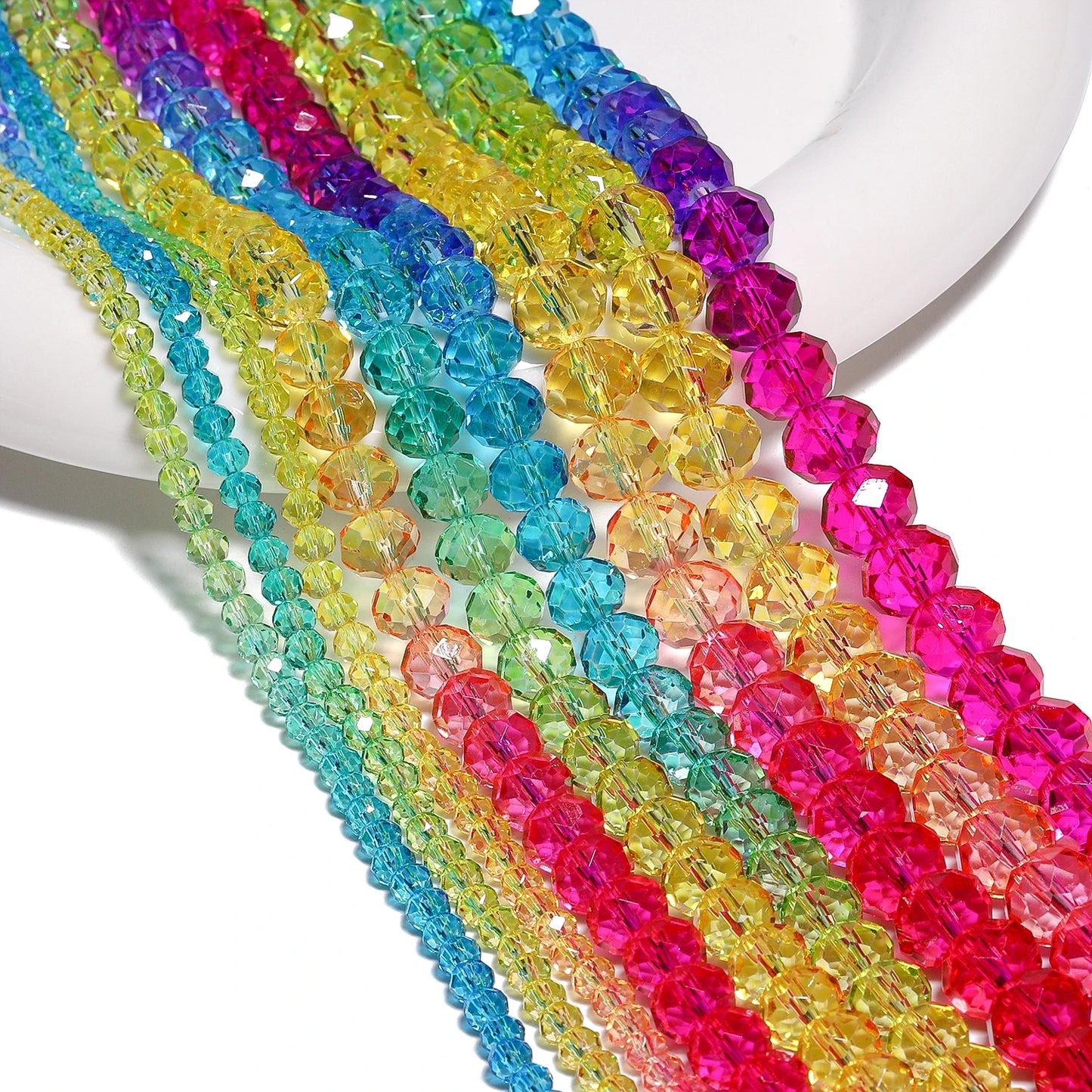 Faceted Rainbow Gradient Glass Crystal Rondelle Beads