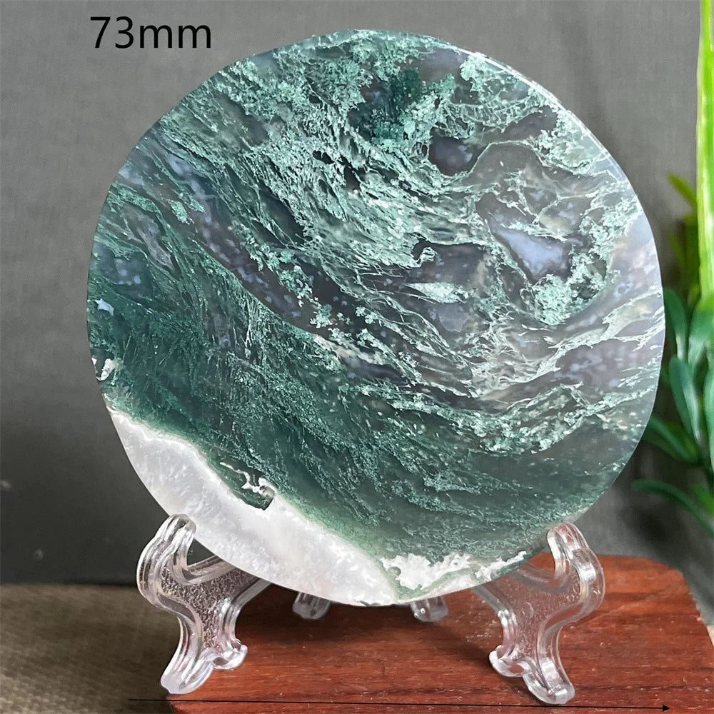 Natural Moss Agate Round Slab (With Stand)