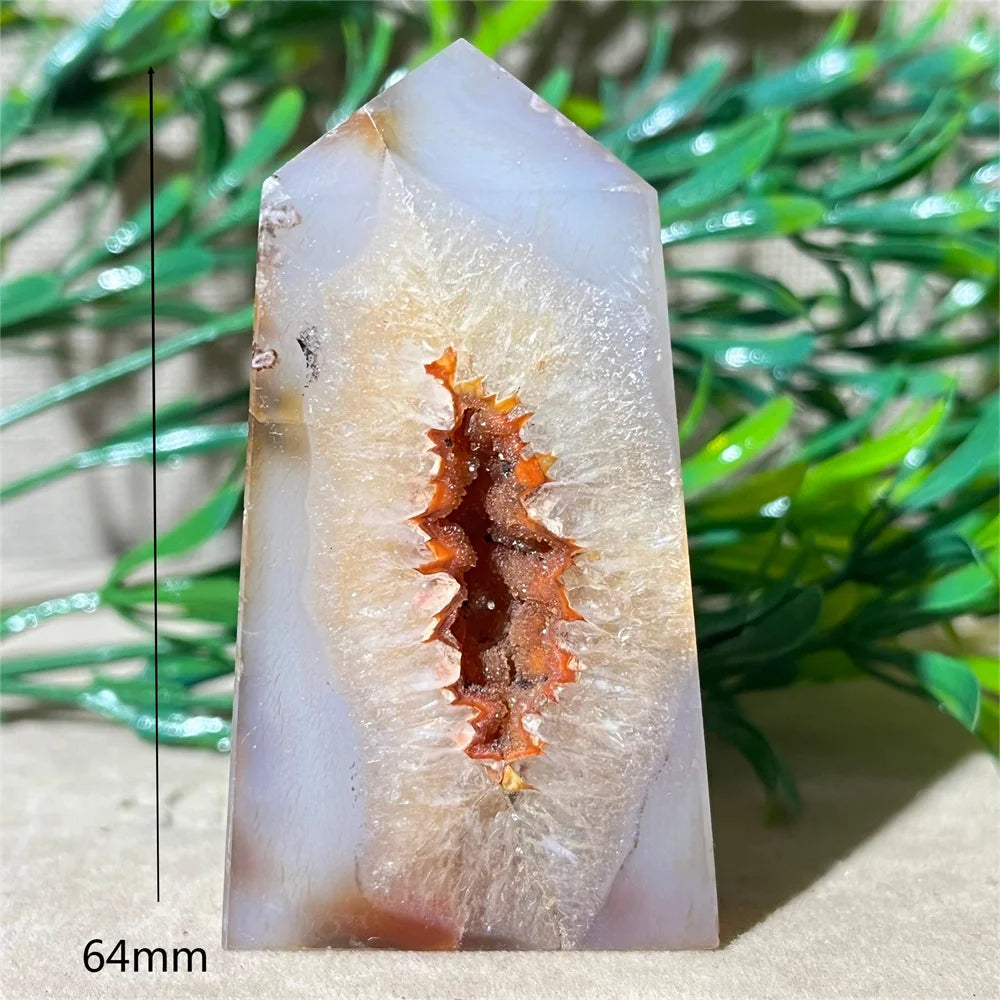 Natural Carnelian Agate Druzy Flat Tower