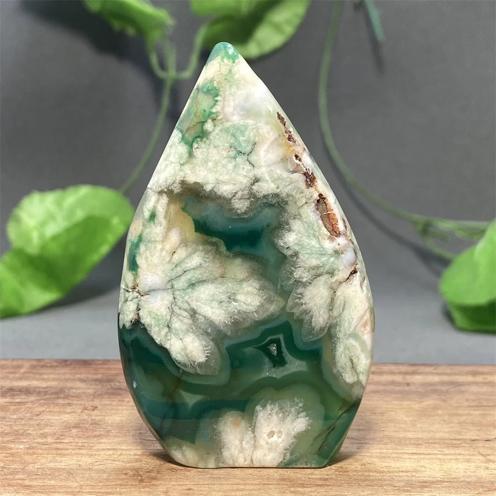 Natural Green Cherry Blossom Agate Freeform Torch