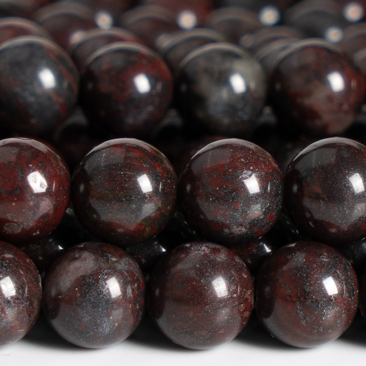 HQ Natural Dark Red Brecciated Jasper Bead Strand