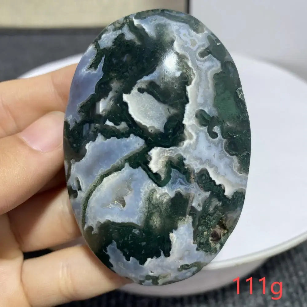 Natural Moss Agate Palm Stone