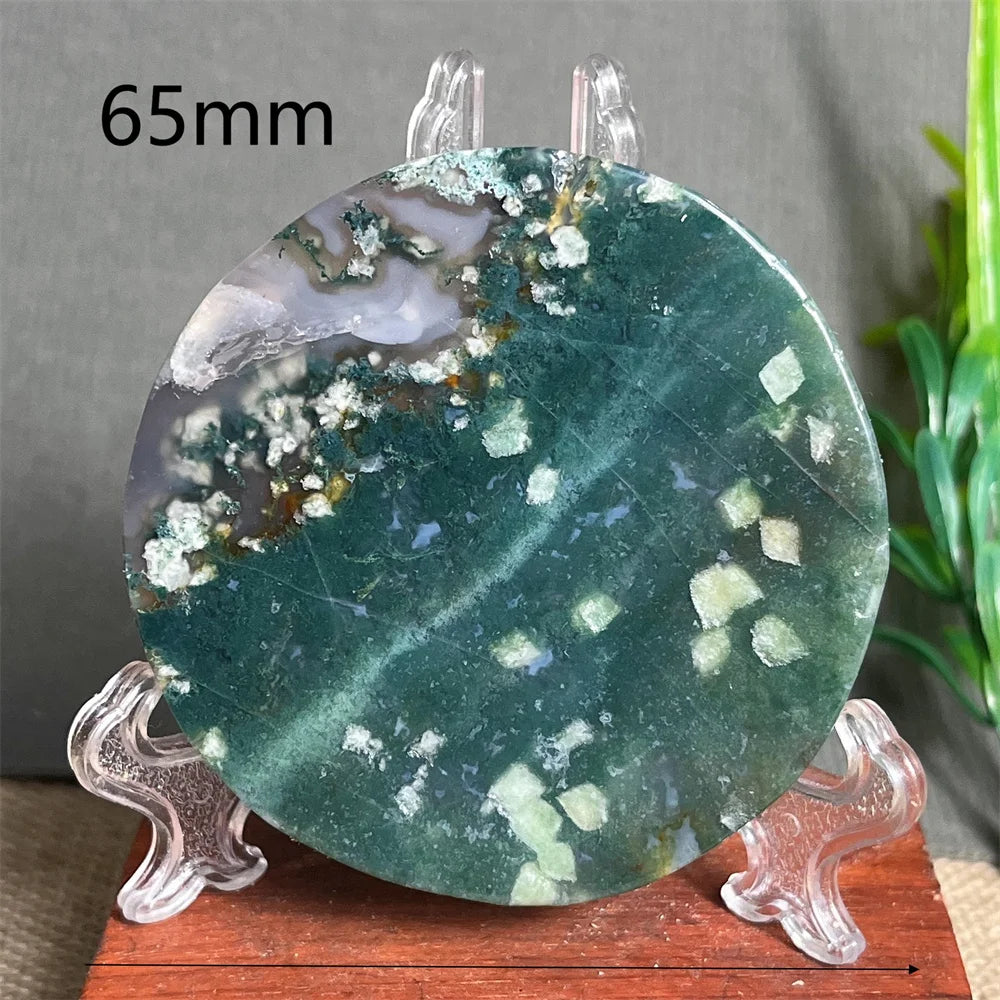Natural Moss Agate Round Slab (With Stand)