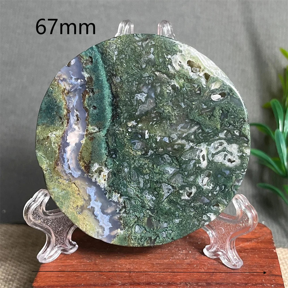 Natural Moss Agate Round Slab (With Stand)
