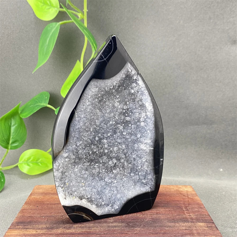 Natural Black Agate Crystal Cave Freeform