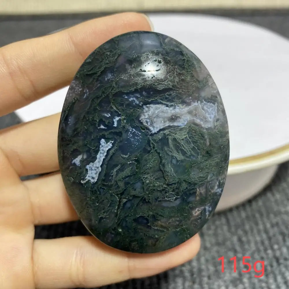 Natural Moss Agate Palm Stone