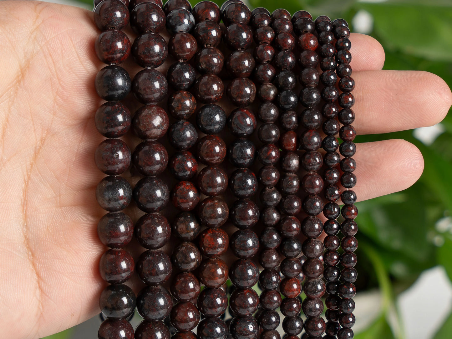 HQ Natural Dark Red Brecciated Jasper Bead Strand