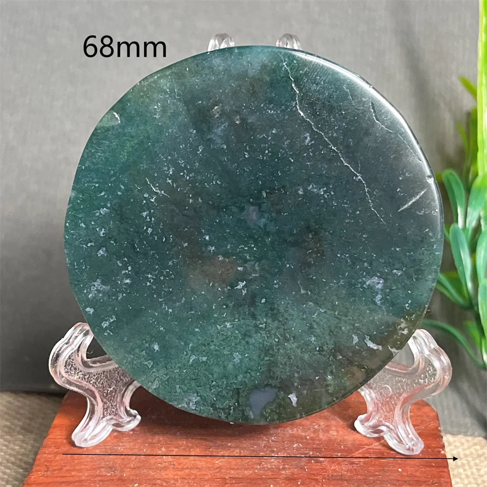Natural Moss Agate Round Slab (With Stand)