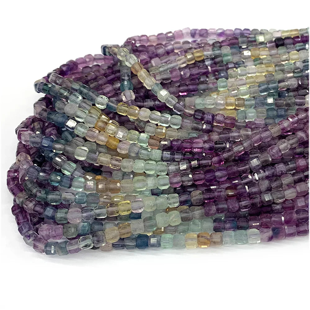 Rainbow Fluorite Gradient Cube Faceted Bead Strand