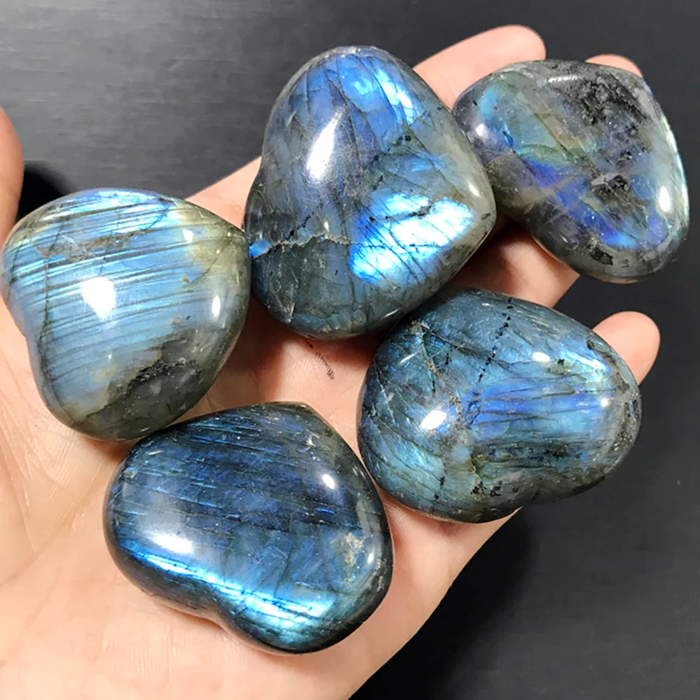 Pierre de cristal naturelle en forme de cœur, labradorite, guérison Reiki, quartz rose, décoration artisanale, 4 à 6 cm