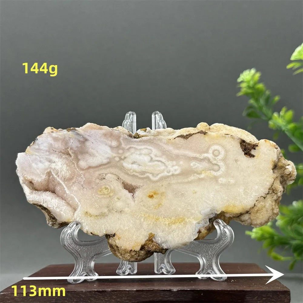 Natural Pink Amethyst Flower Agate Geode Slab (With Stand)