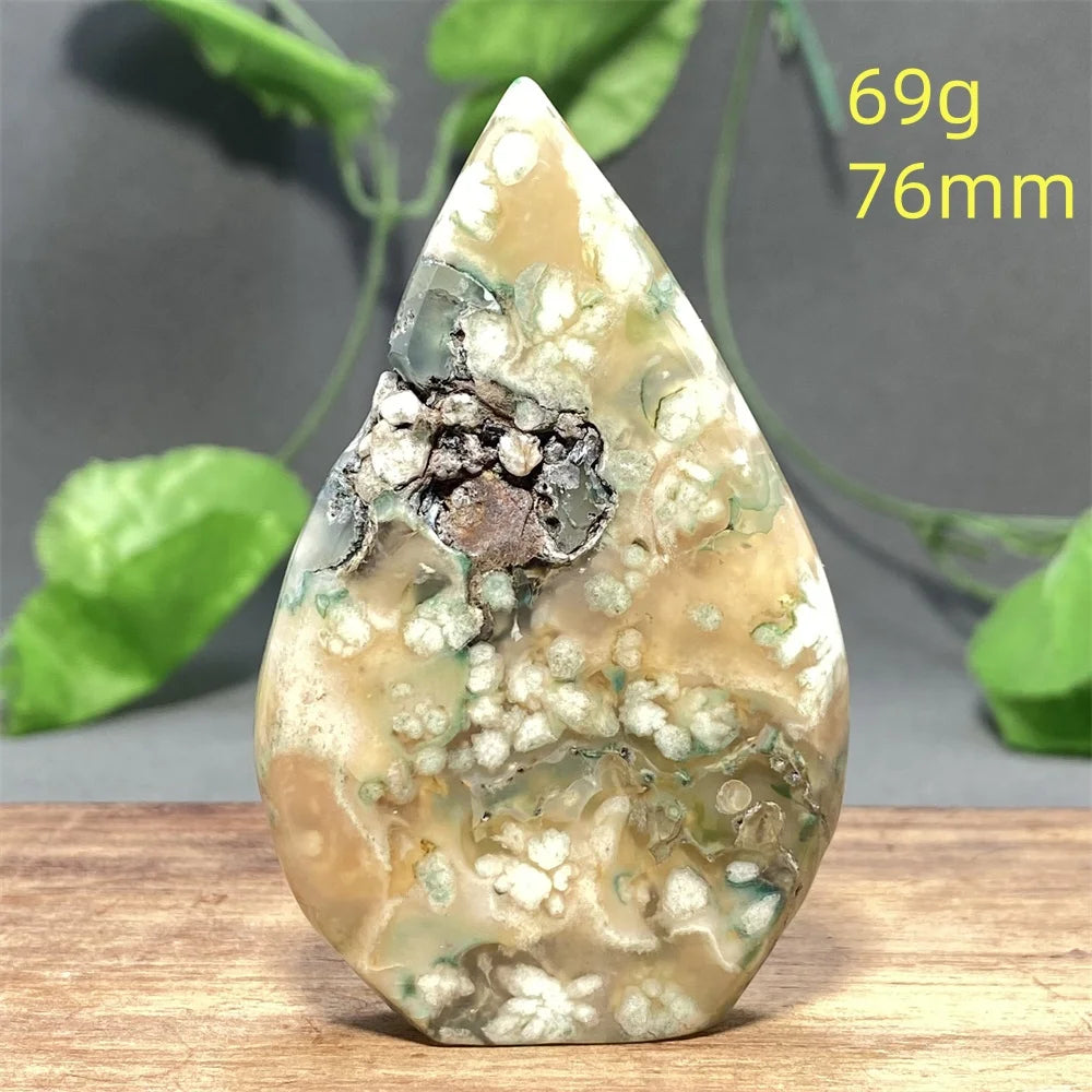 Natural Green Cherry Blossom Agate Freeform Torch