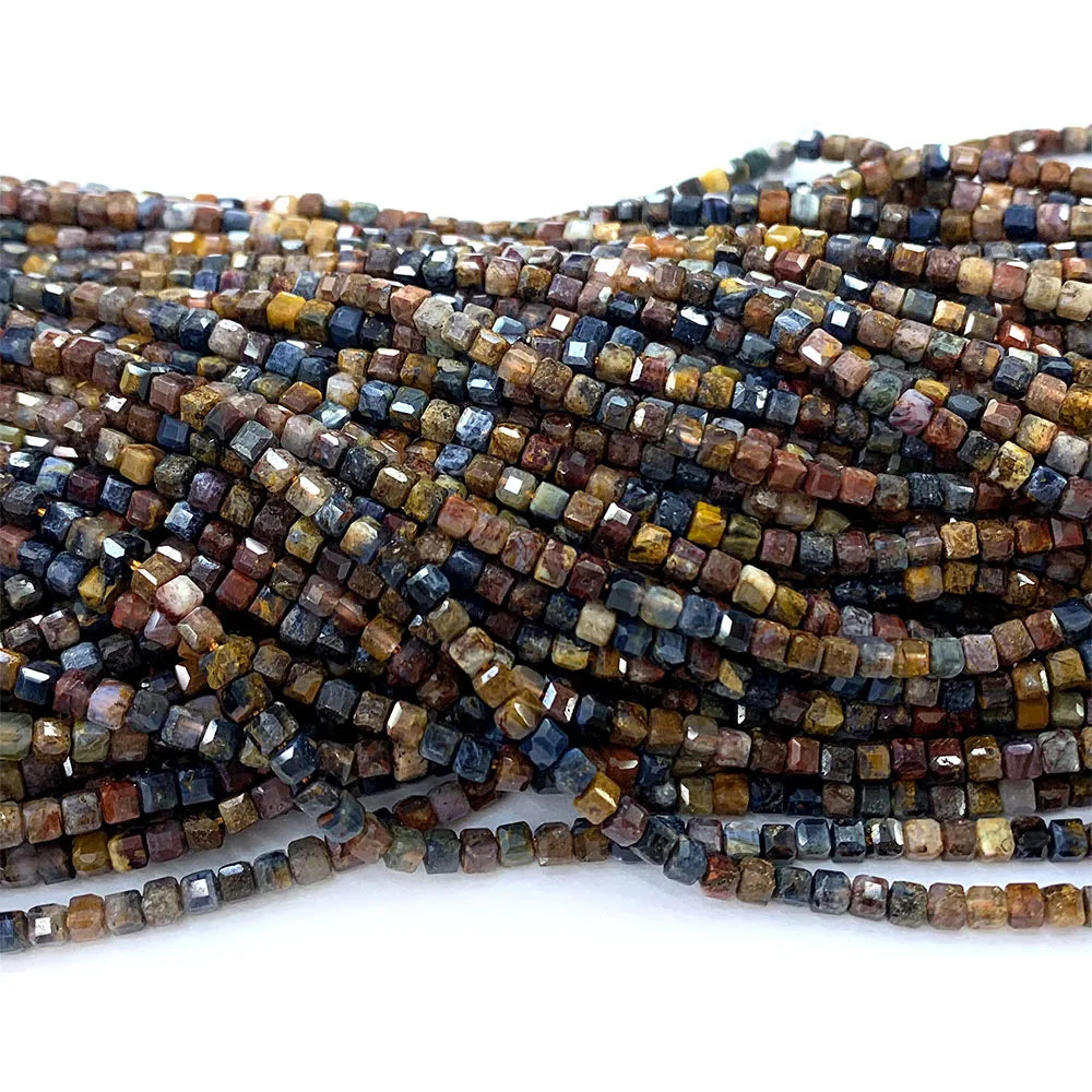 Natural Brown Pietersite Faceted Cube Bead Strand