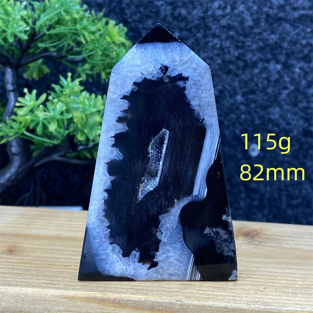 Black Agate Geode Obelisk