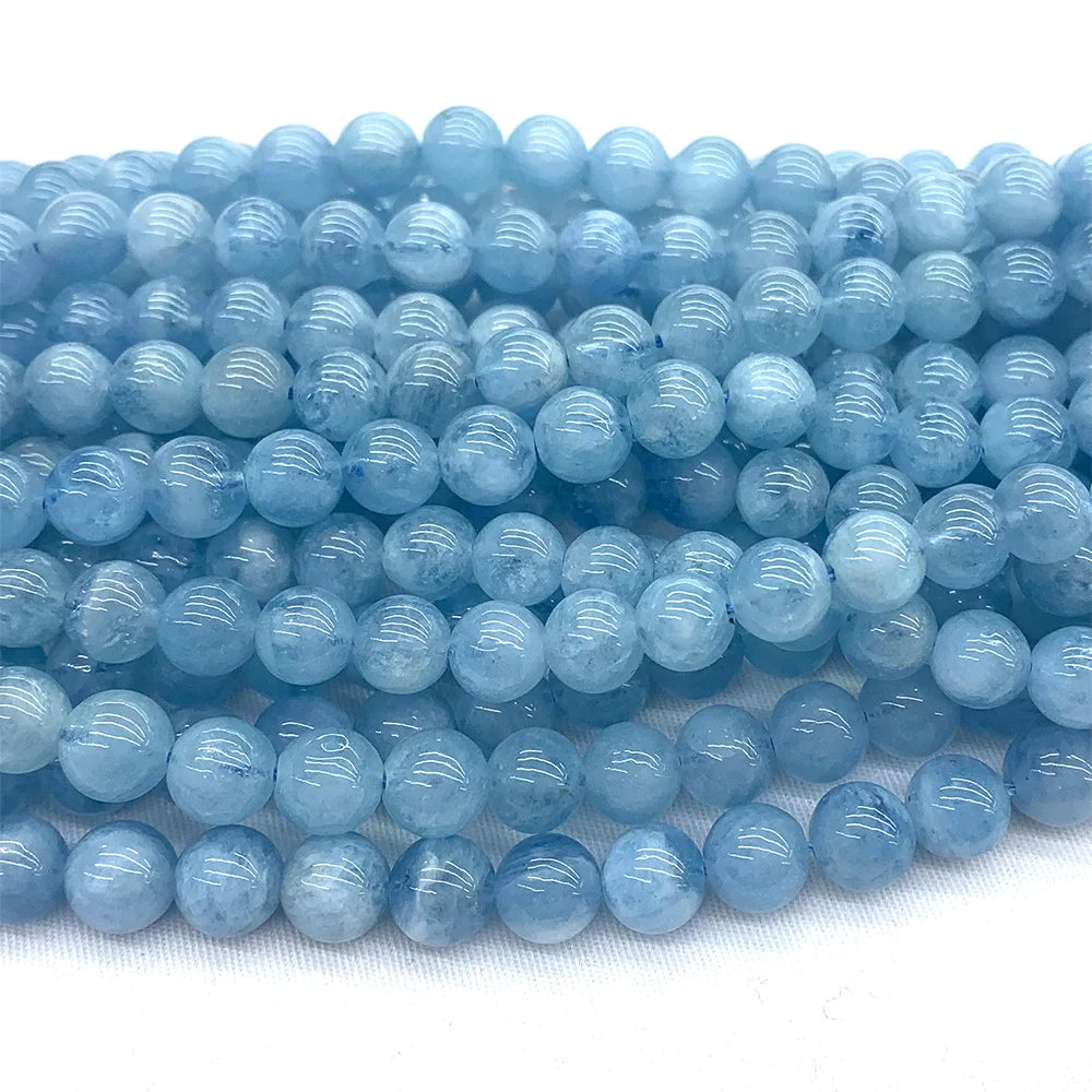 AAA Natural Blue Aquamarine Round Bead Strand