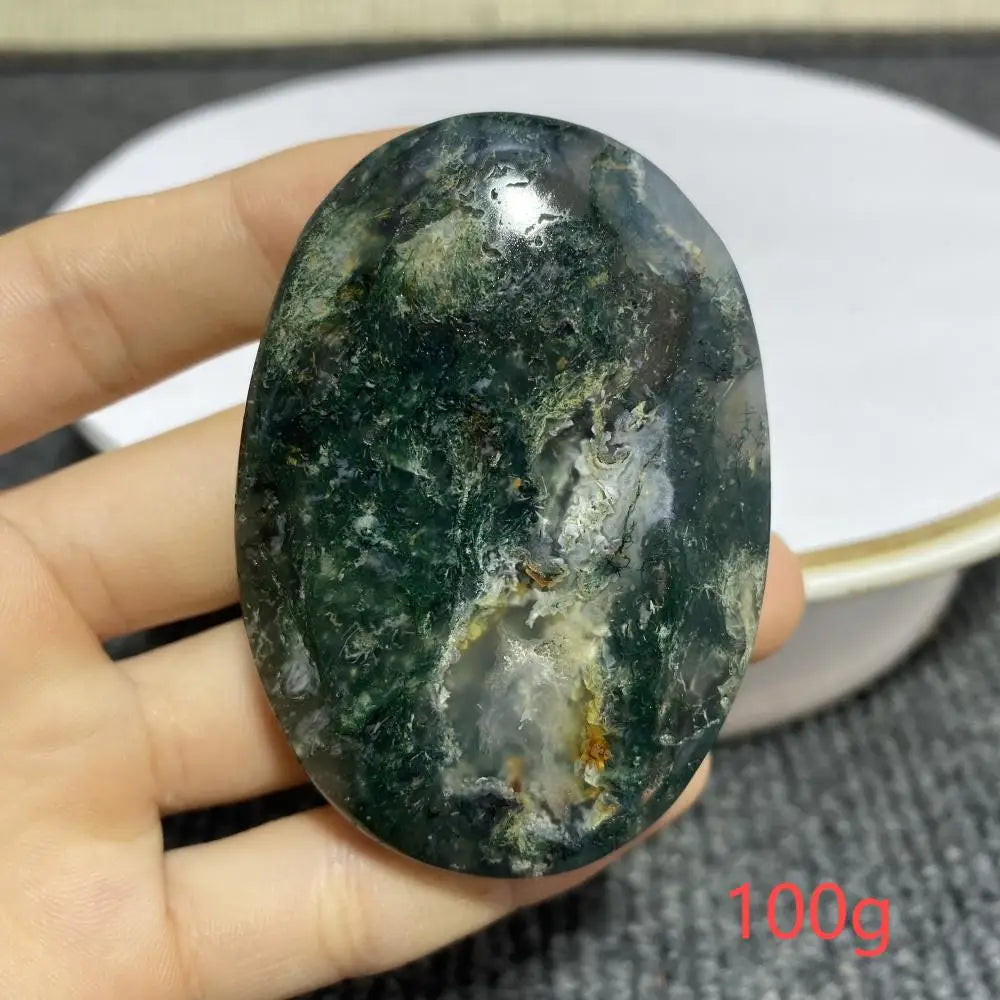 Natural Moss Agate Palm Stone