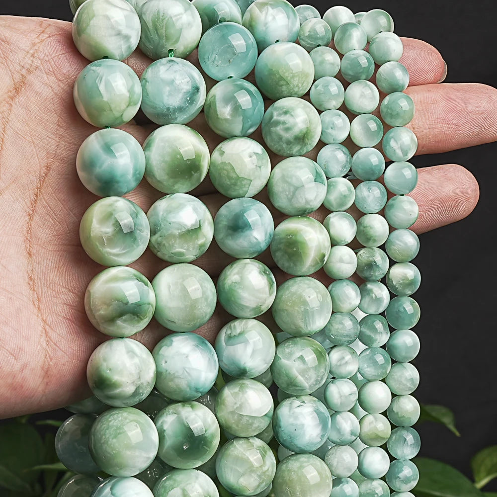 HQ Genuine Natural Green Angelite Bead Strand