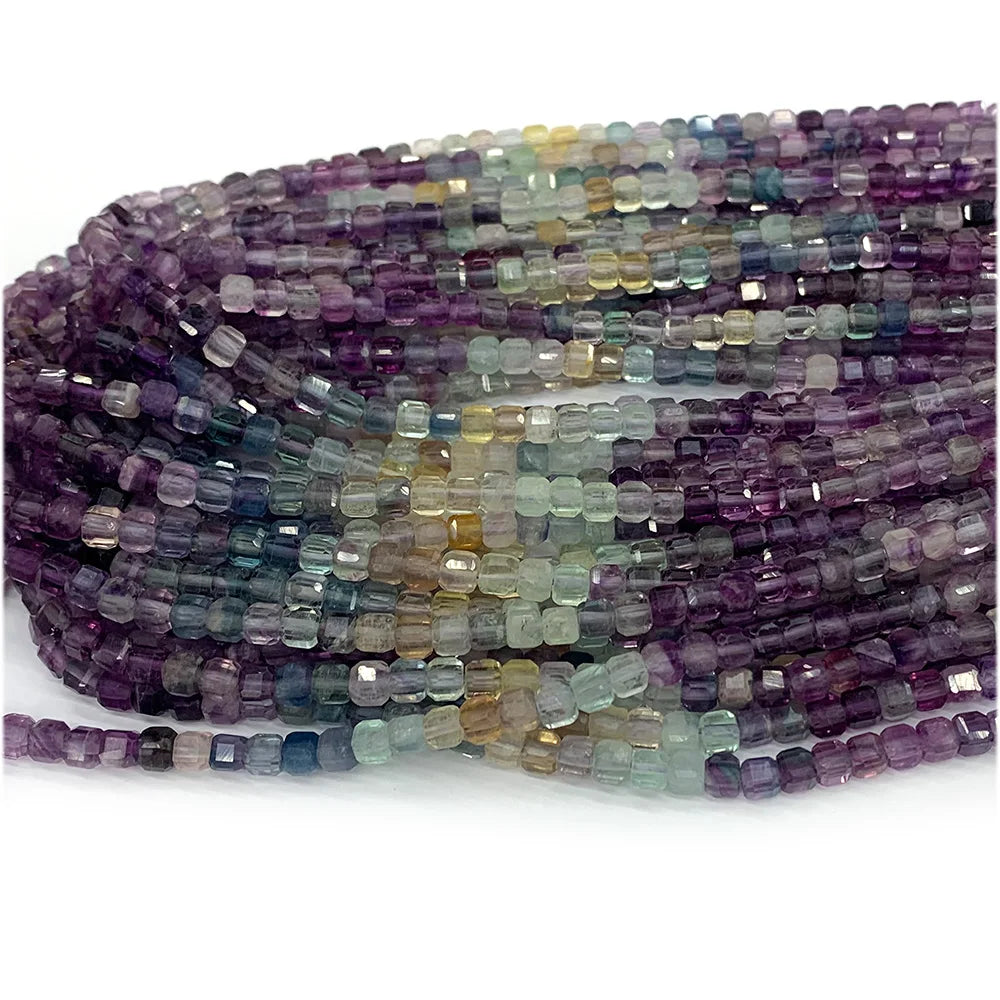 Rainbow Fluorite Gradient Cube Faceted Bead Strand