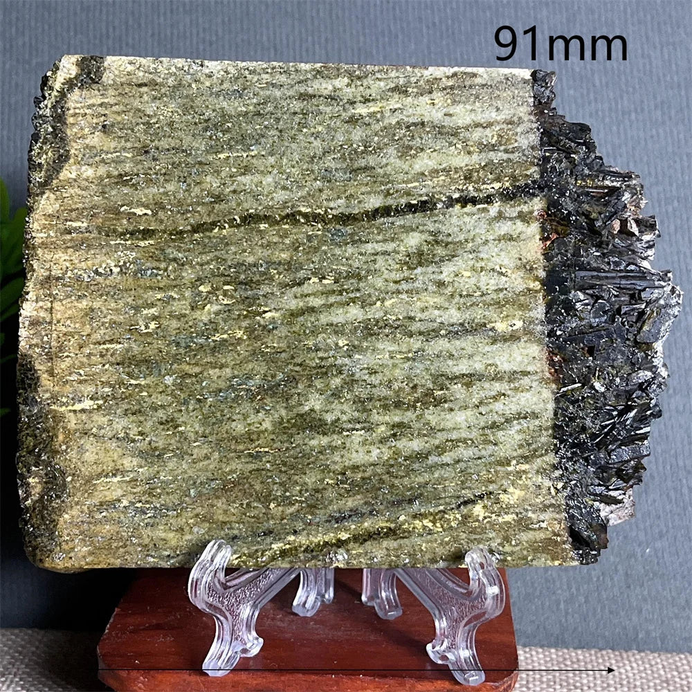 Natural Green Tourmaline Slab Specimen (With Stand)