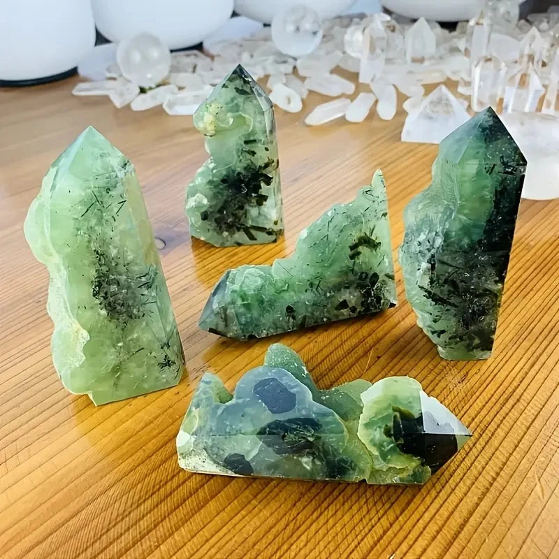 Natural Prehnite Semi-Freeform Specimen Tower