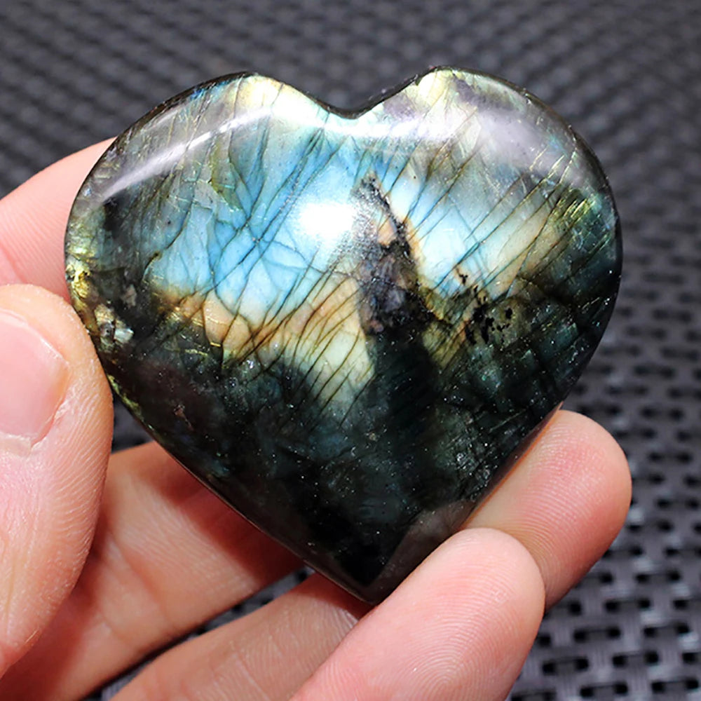 Pierre de cristal naturelle en forme de cœur, labradorite, guérison Reiki, quartz rose, décoration artisanale, 4 à 6 cm