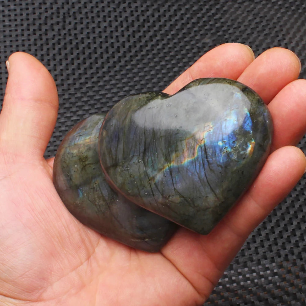Pierre de cristal naturelle en forme de cœur, labradorite, guérison Reiki, quartz rose, décoration artisanale, 4 à 6 cm