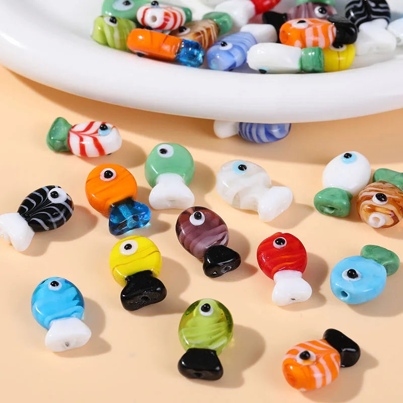 2pcs Artisan Handmade Glass Fish Beads