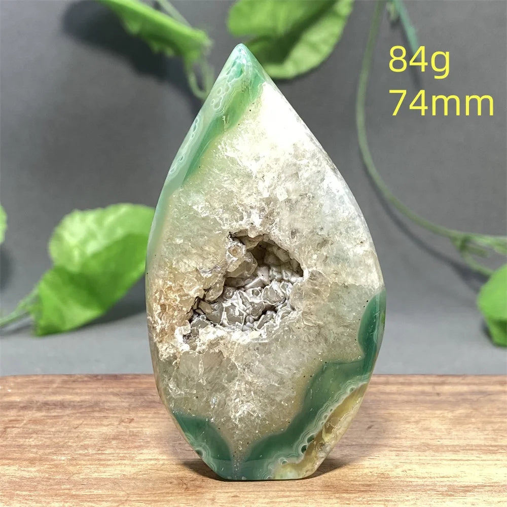 Natural Green Cherry Blossom Agate Freeform Torch