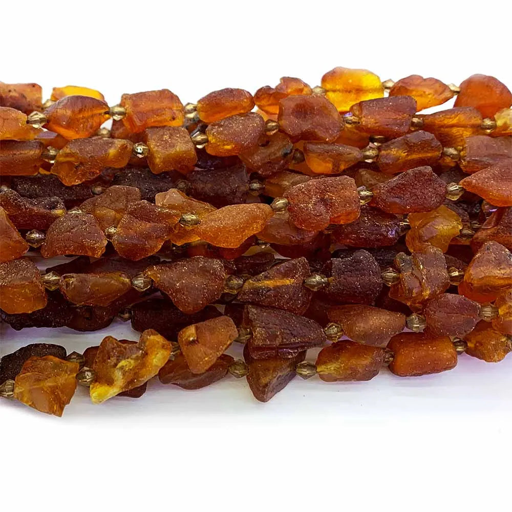 Orange Amber Nugget Free Form Matte Bead Strand