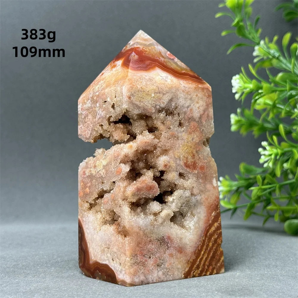 Natural Red Agate Cave Geode Obelisk