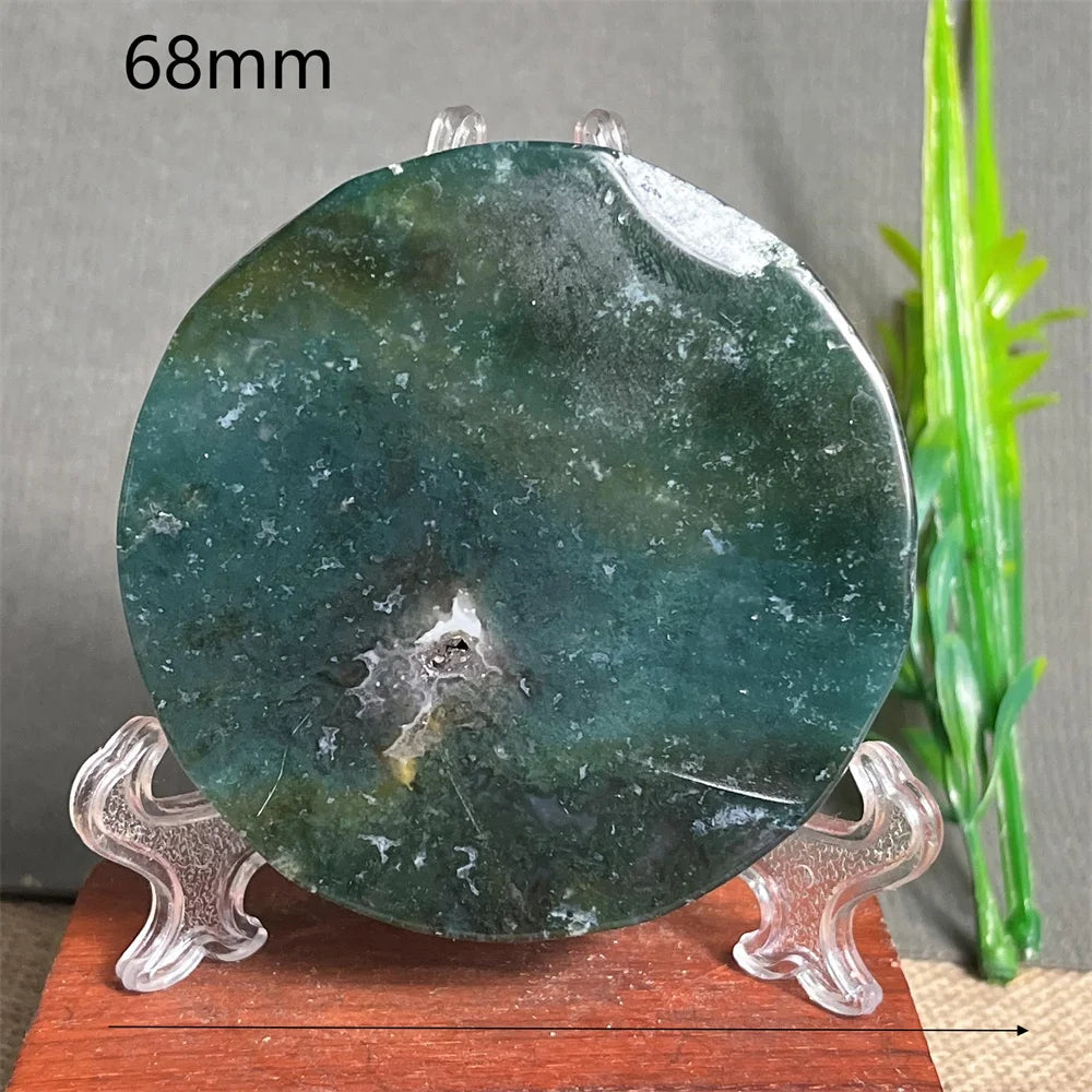 Natural Moss Agate Round Slab (With Stand)