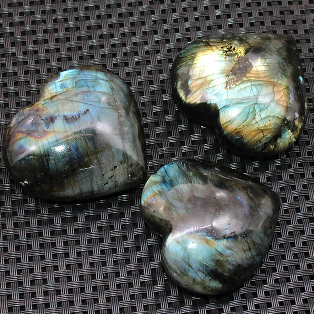 Pierre de cristal naturelle en forme de cœur, labradorite, guérison Reiki, quartz rose, décoration artisanale, 4 à 6 cm