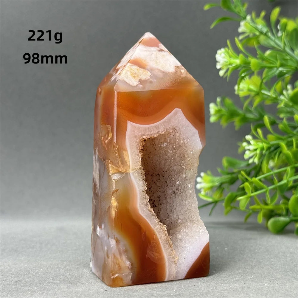 Natural Red Agate Cave Geode Obelisk
