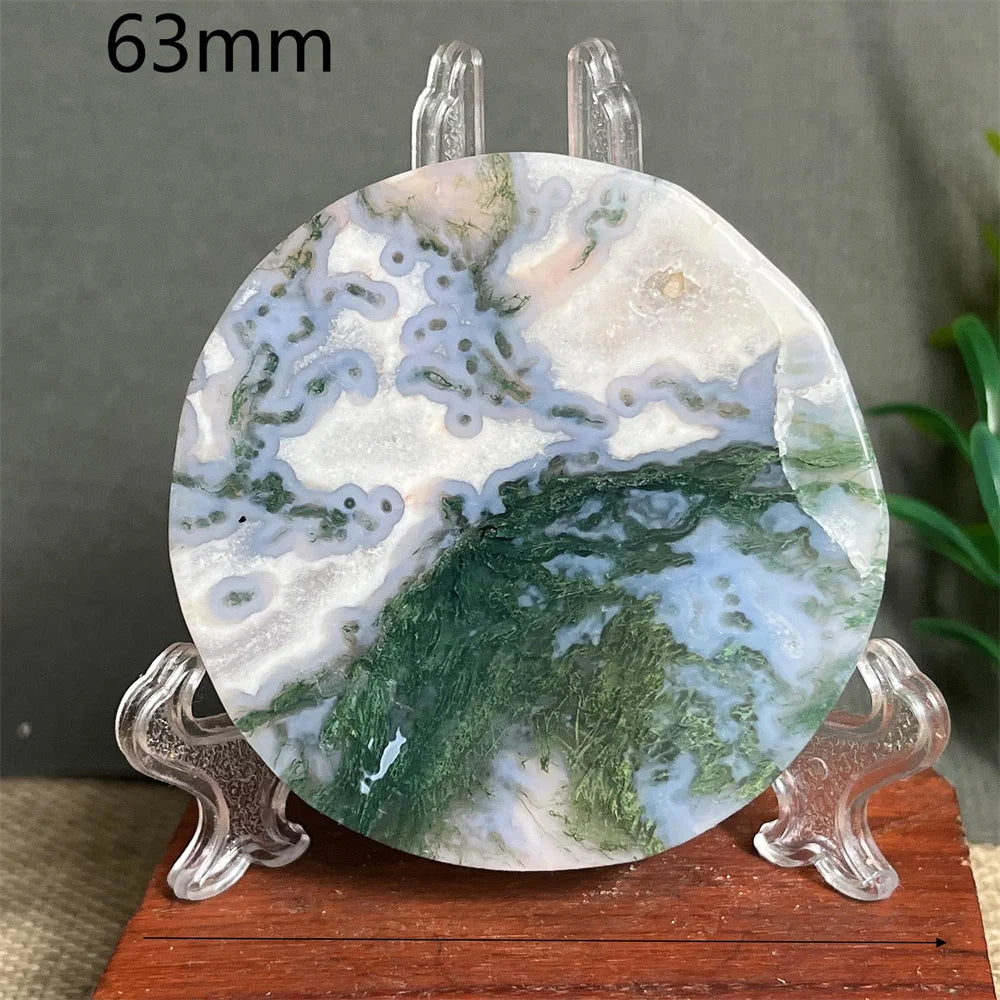 Natural Moss Agate Round Slab (With Stand)