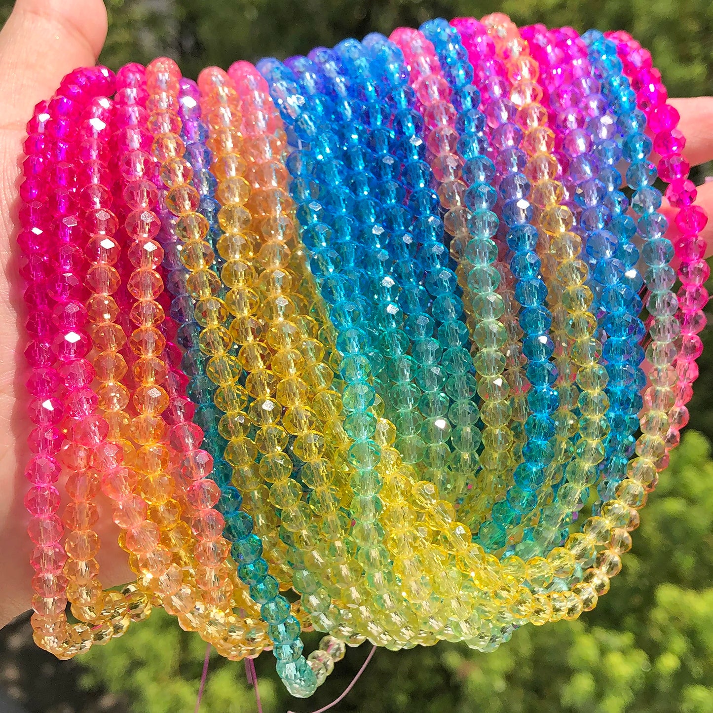 6mm Rainbow Gradient Faceted Glass Bead Strand