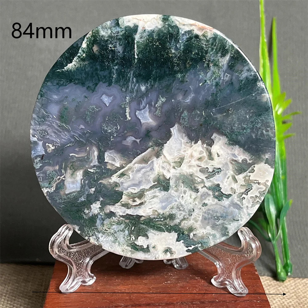 Natural Moss Agate Round Slab (With Stand)
