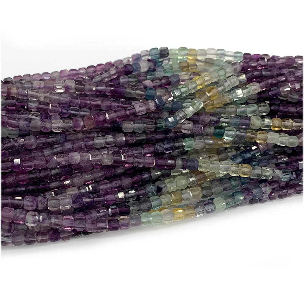 Rainbow Fluorite Gradient Cube Faceted Bead Strand