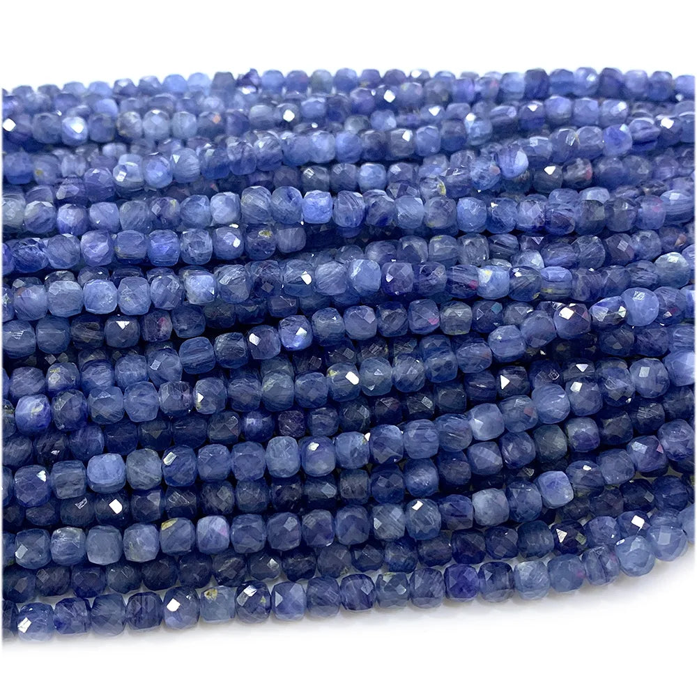 Natural Kyanite Faceted Cube Bead Strand