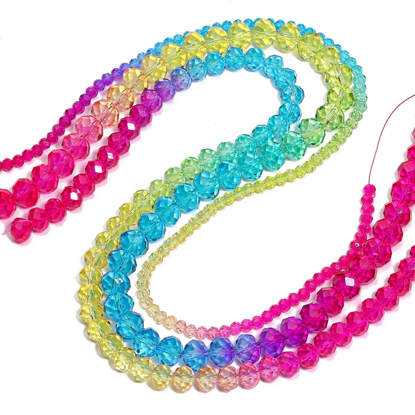 Faceted Rainbow Gradient Glass Crystal Rondelle Beads