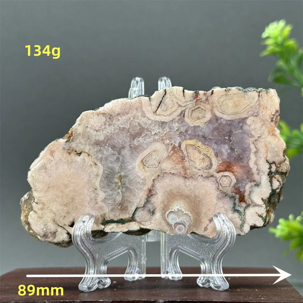 Natural Pink Amethyst Flower Agate Geode Slab (With Stand)