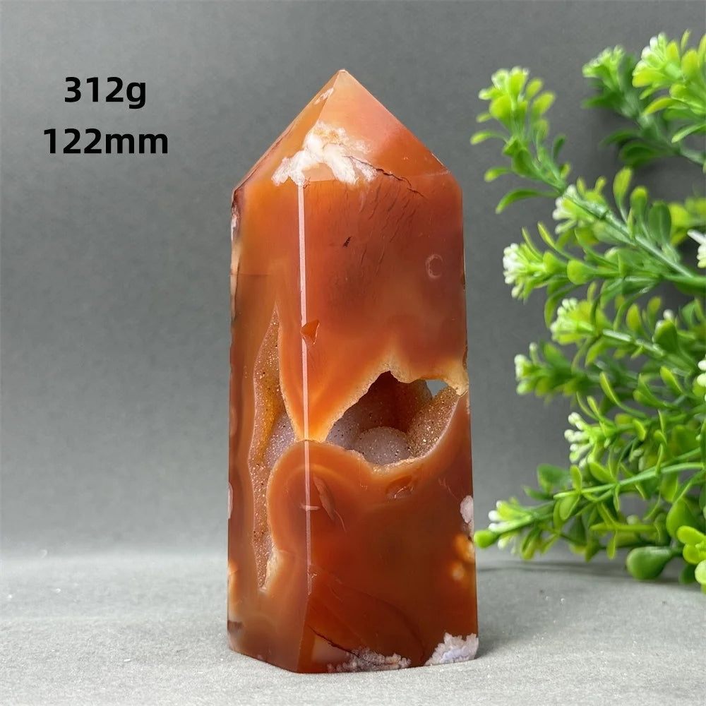 Natural Red Agate Cave Geode Obelisk