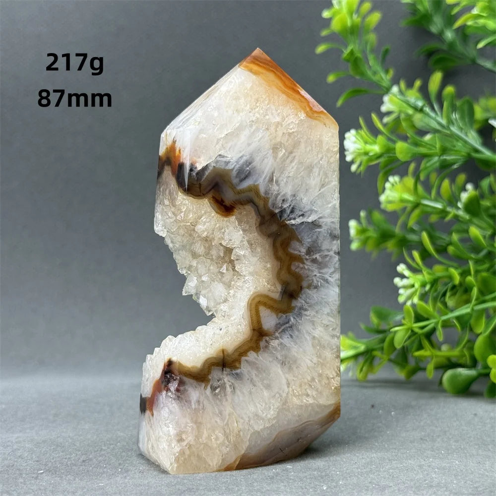 Natural Red Agate Cave Geode Obelisk