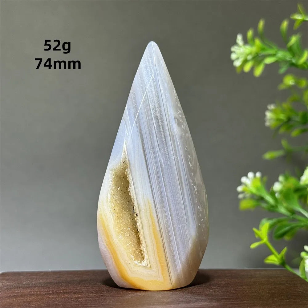 Natural Yellow Striped Agate Crystal Cave Free-Form Torch