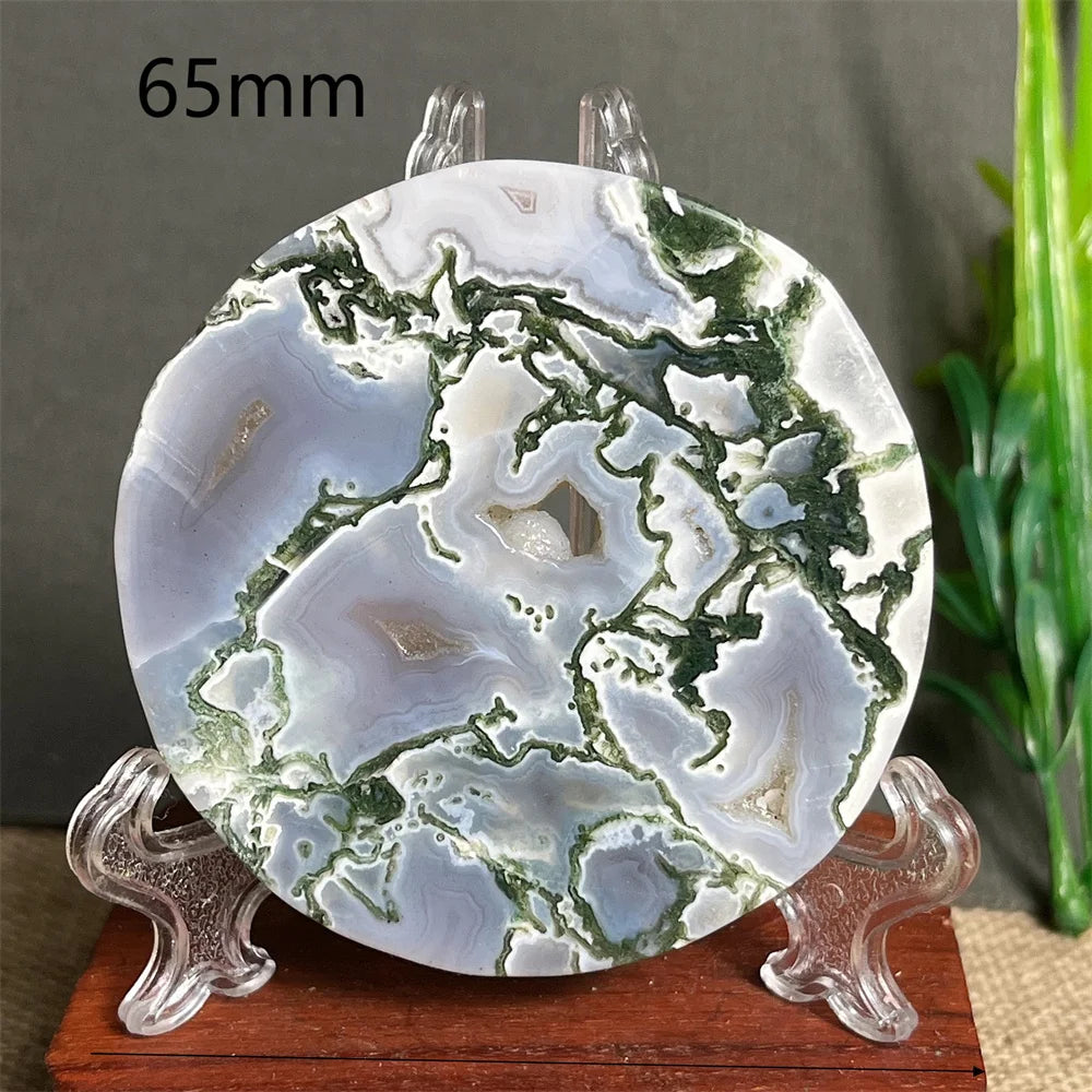 Natural Moss Agate Round Slab (With Stand)