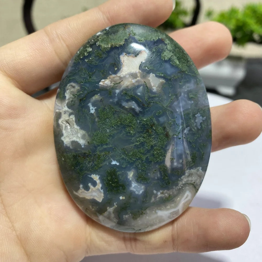 Natural Moss Agate Palm Stone