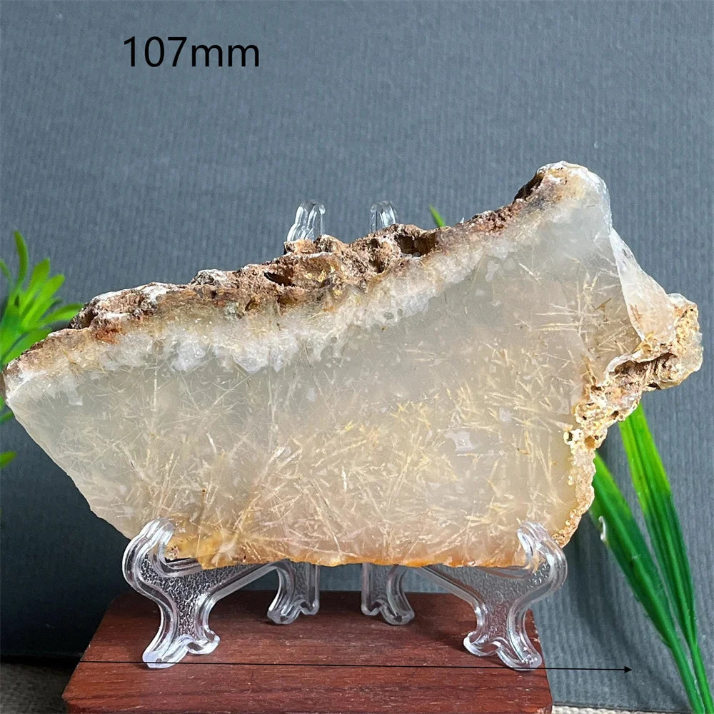 Natural Rutilated Hair Agate Slab (With Stand)