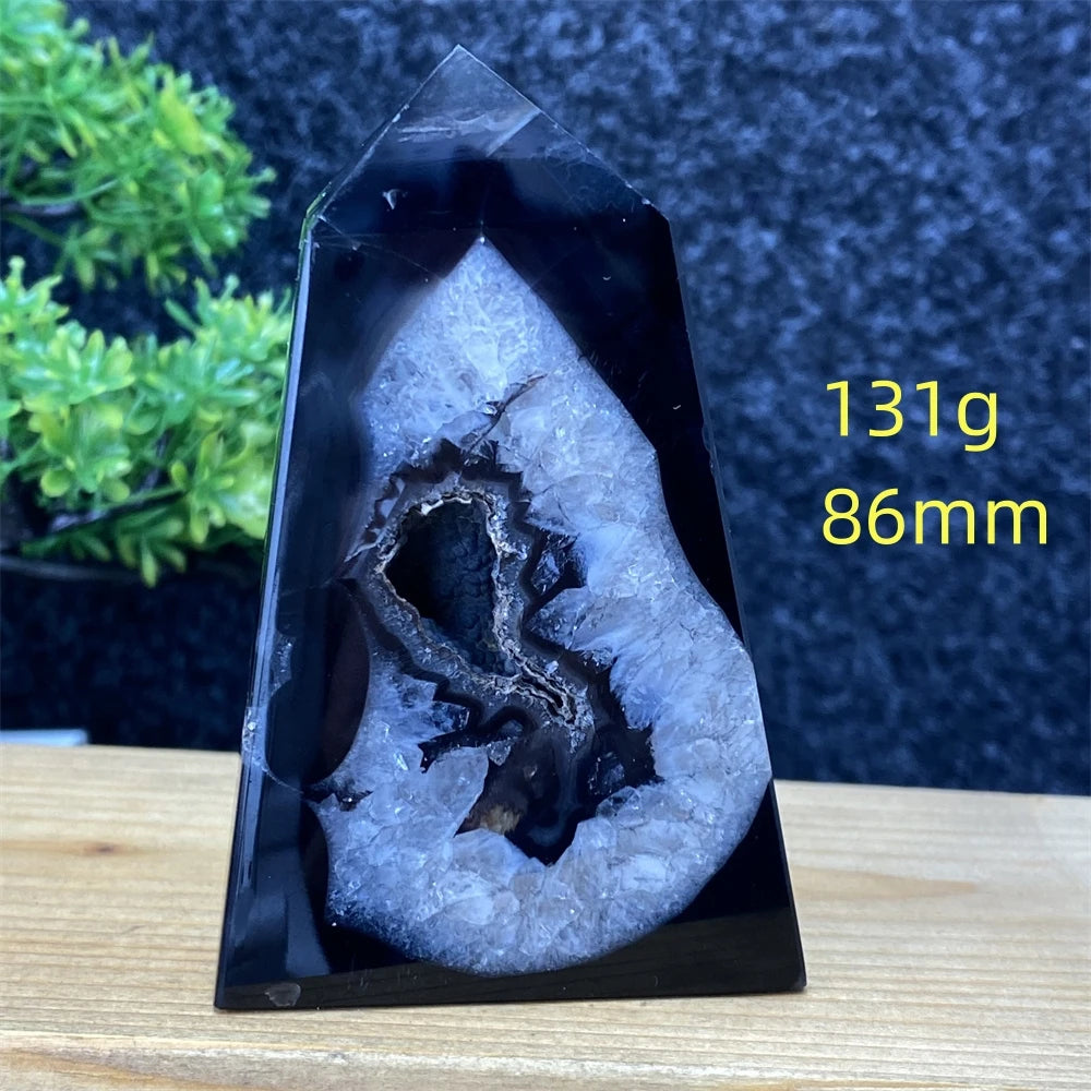 Black Agate Geode Obelisk
