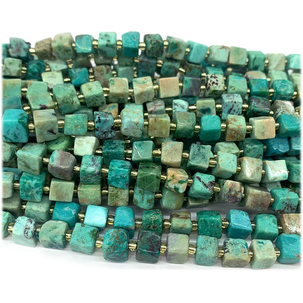 Natural Blue Turquoise Free Form Cube Bead Strand