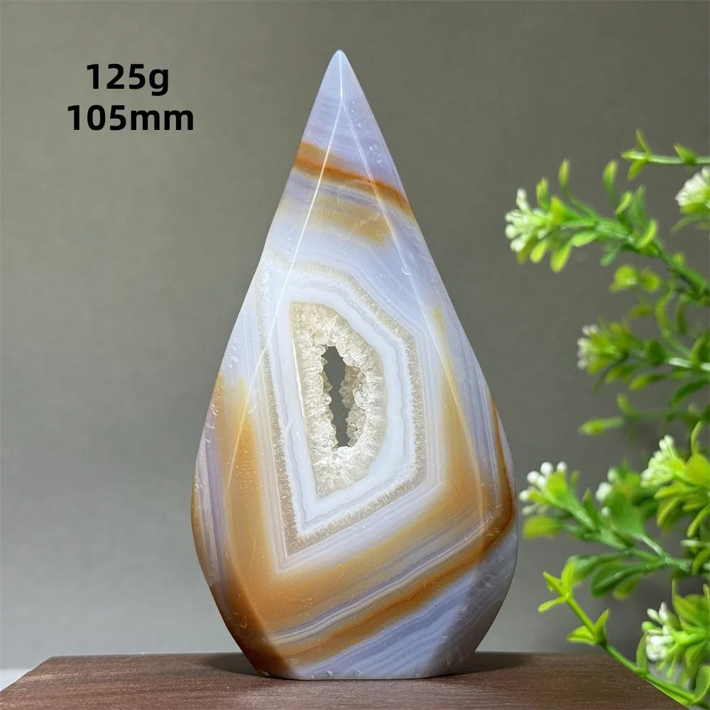 Natural Yellow Striped Agate Crystal Cave Free-Form Torch