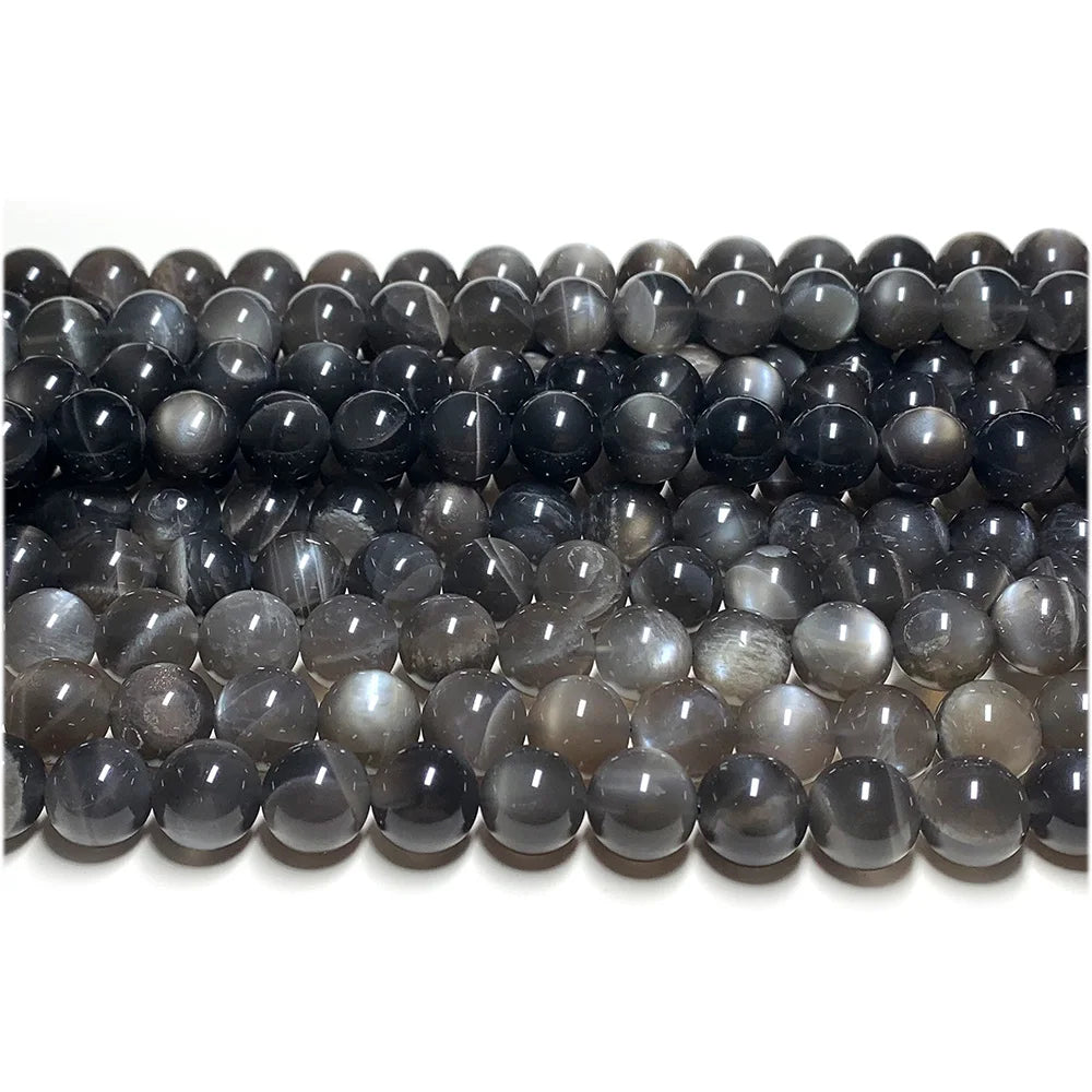 Natural Black Moonstone Round Bead Strand